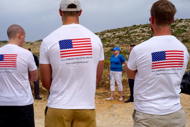 American Embassy staff volunteers at the coastal cleanup in Malta