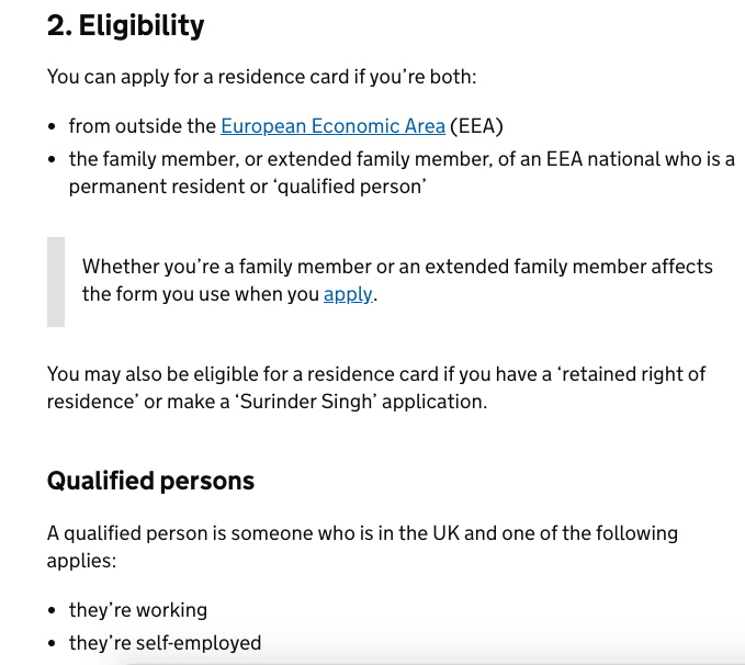 eligibility criteria to apply for UK residency as the family member of an EEA National