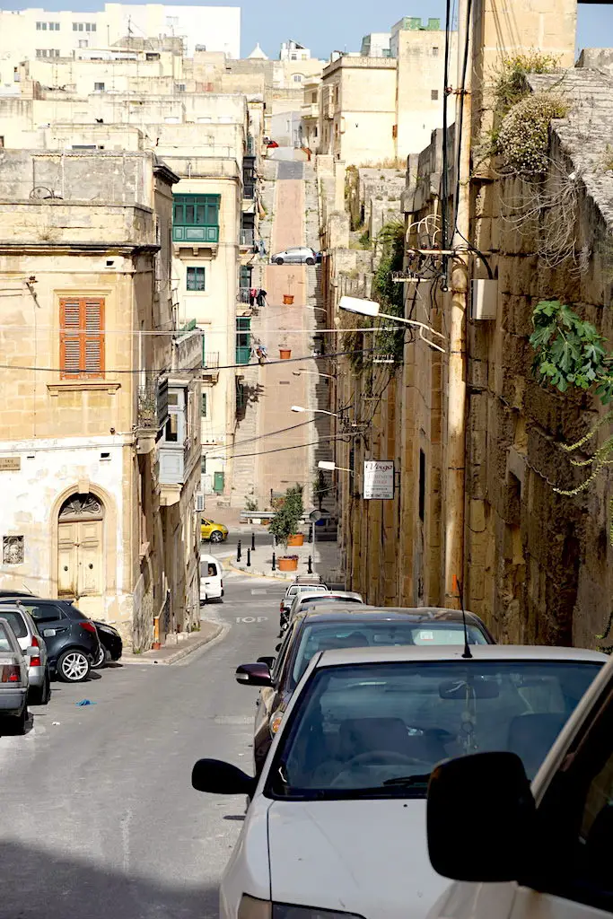 The hilly streets of the Three Cities in Malta