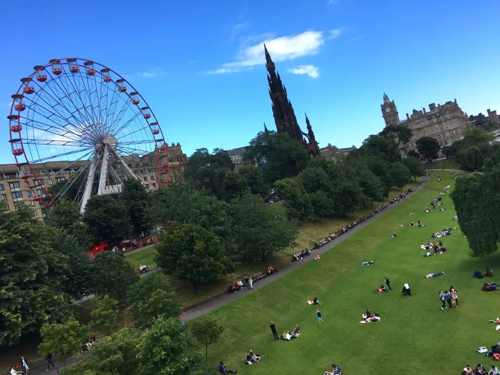 enjoying sunshine in Edinburgh
