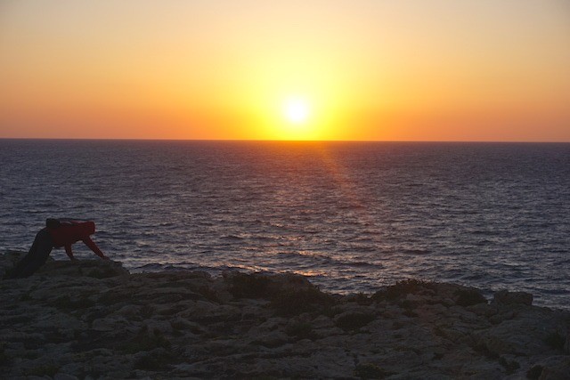 sunset over the fallen Azure Window in Gozo