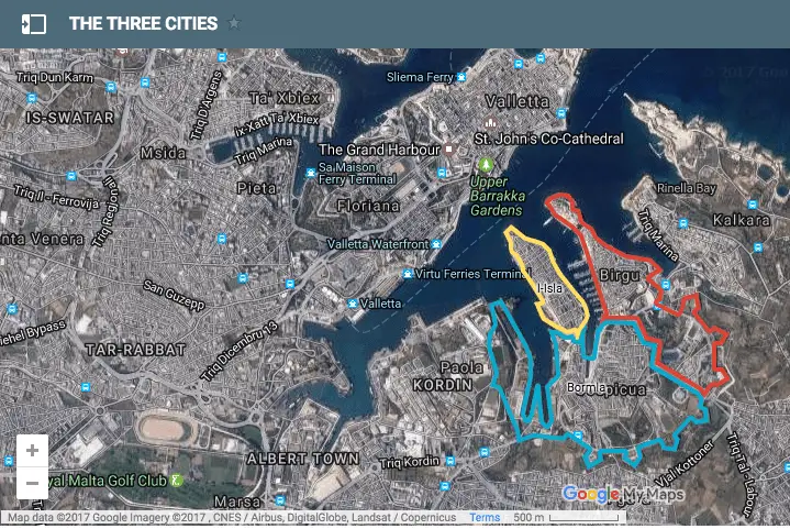 Map of the Three Cities in Malta
