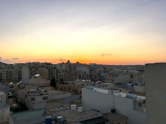 Sunset over St Pauls Bay and Bugibba Malta