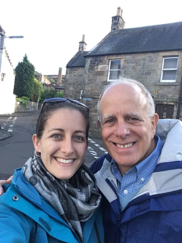 Amanda Walkins and Dave Walkins in Falkland Scotland Outlander film location