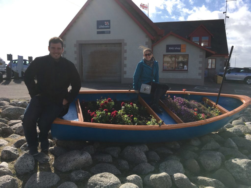 Jonathan Clarkin and Amanda Walkins on a small boat in Anstruther Scotland