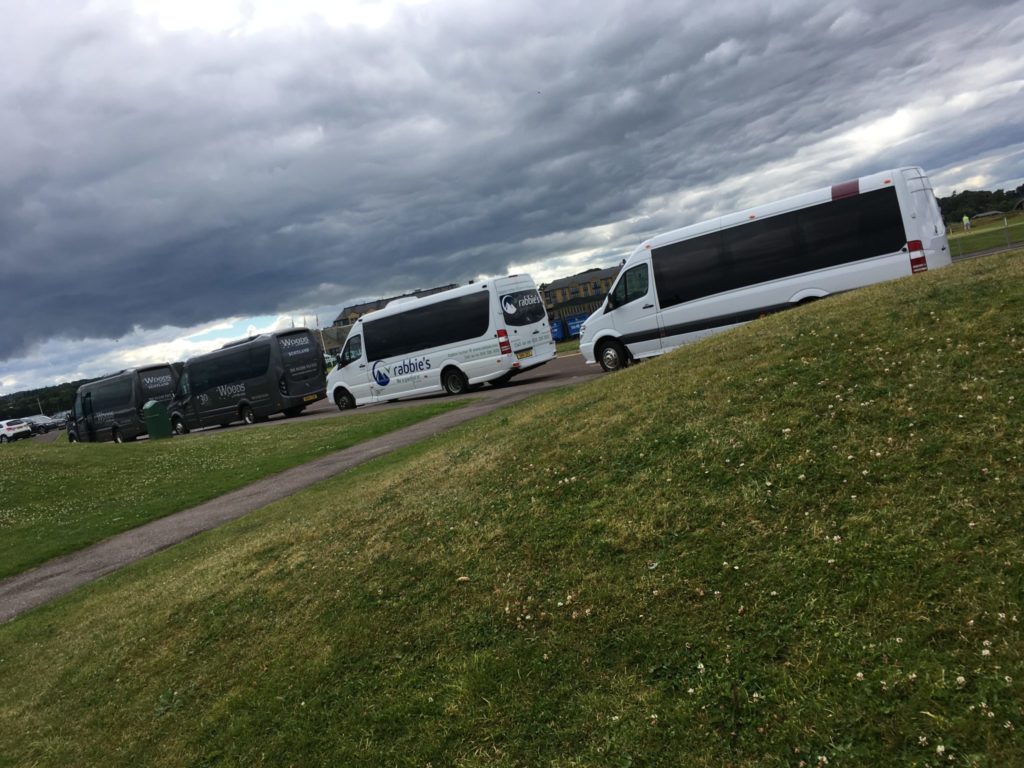 Rabbie's tour buses at St Andrews golf course