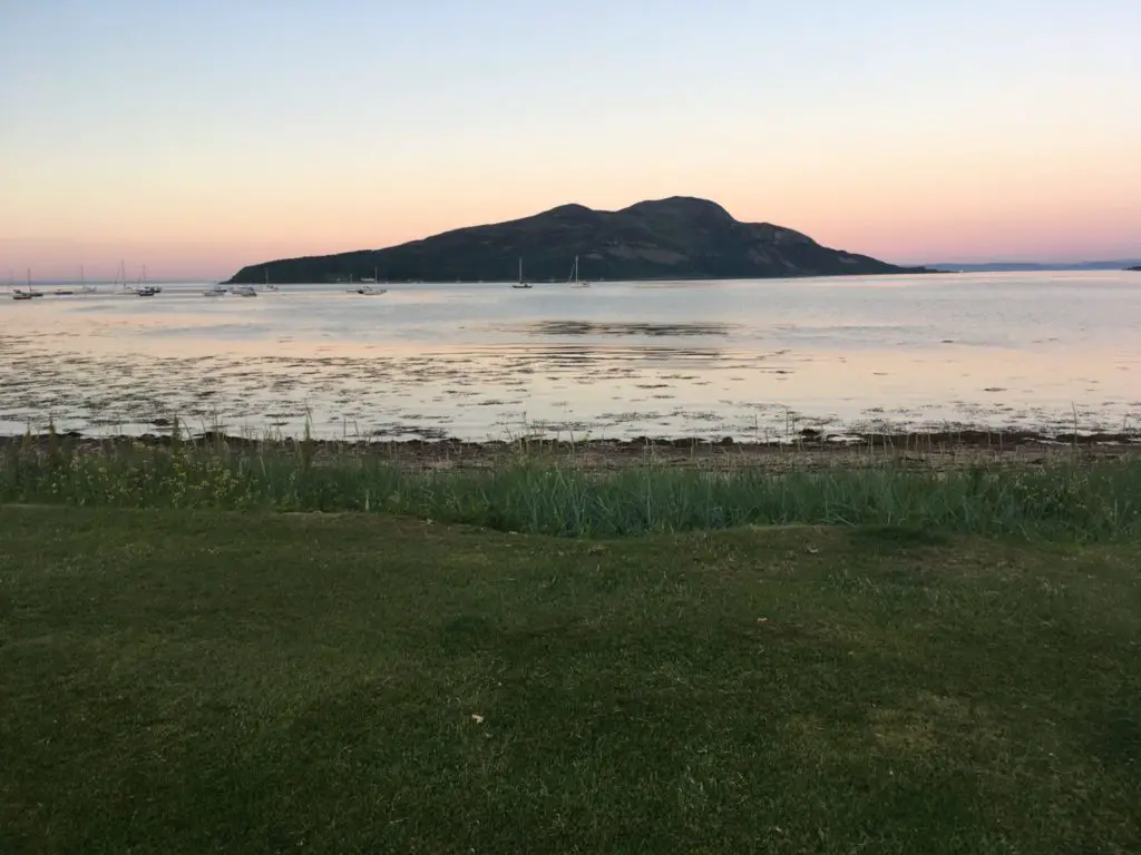 Holy Isle from Lamlash Bay in Arran at sunset
