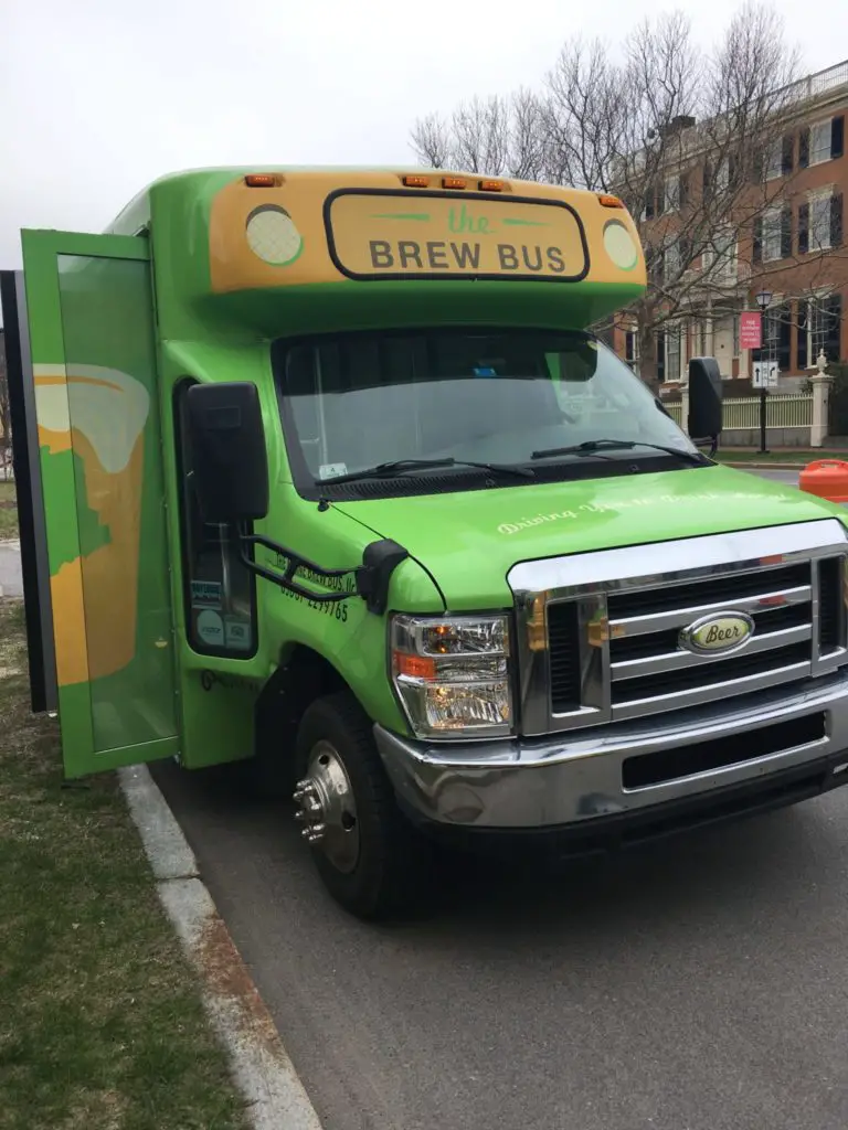 Maine Brew Bus is lime green and ready to board