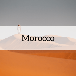"Morocco" overlaid on an image from the country