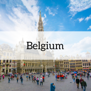 "Belgium" overlaid on an image from the country