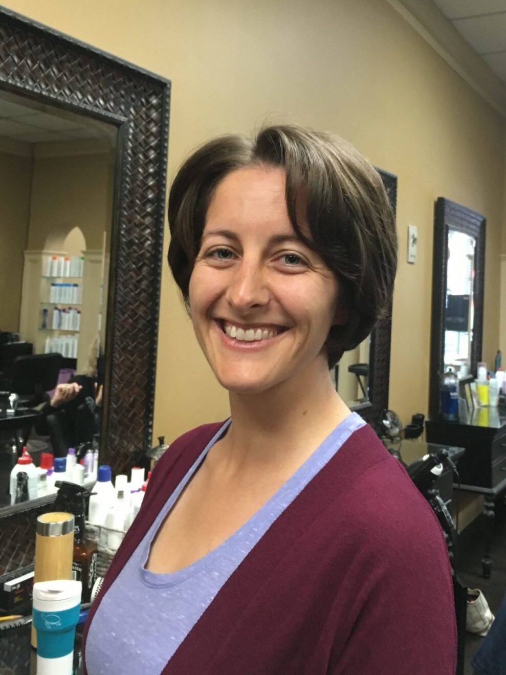 Amanda Walkins donating hair to Locks of Love (after)