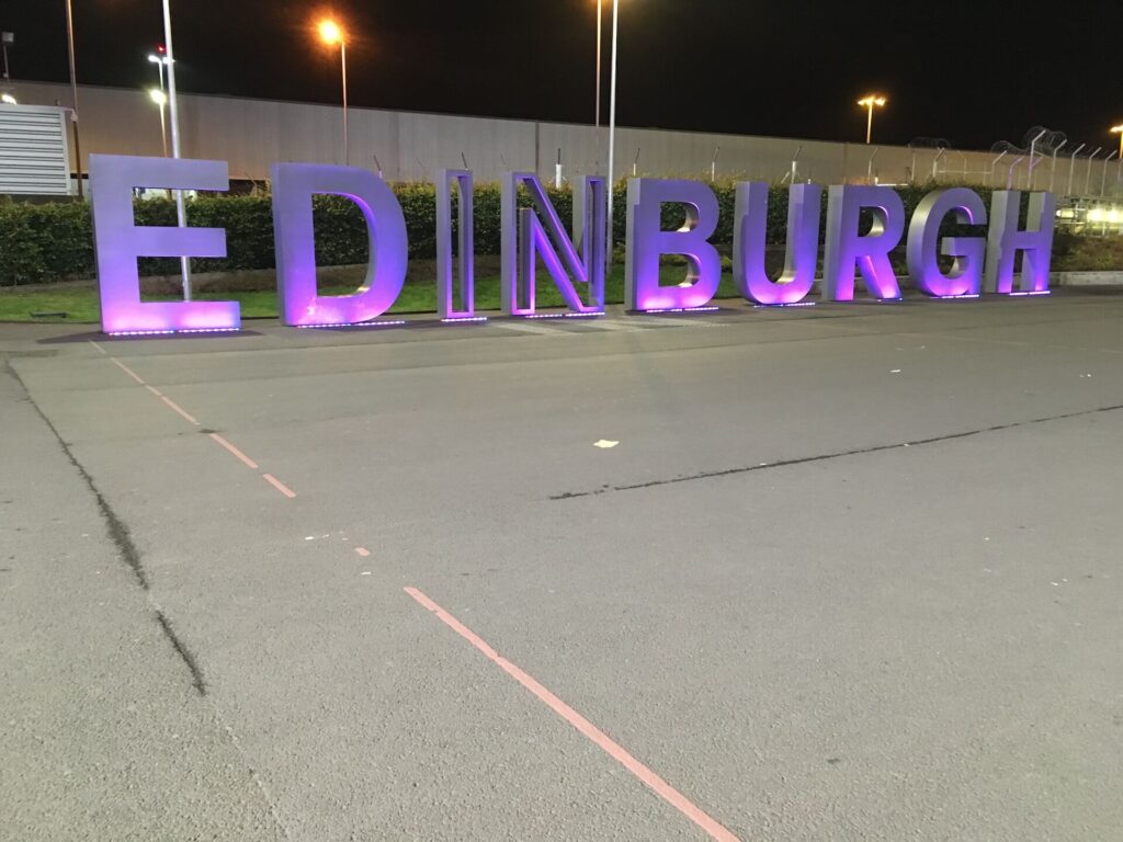 Edinburgh sign at the Edinburgh international airport