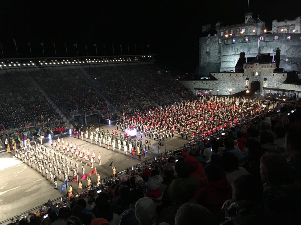 Performers fill Castle Esplanade during the Royal Military Tattoo in Edinburgh